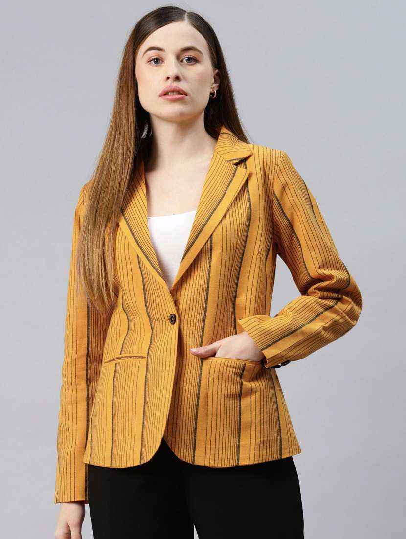 single-breasted lapel-collared striped formal blazer