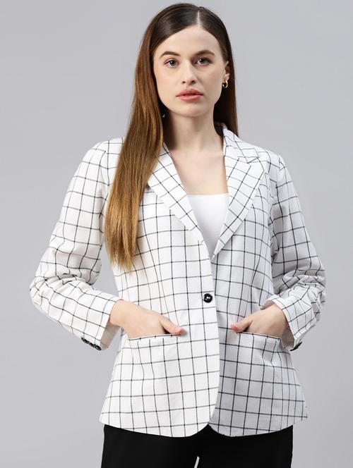single-breasted lapel-collared checkered formal blazer - 18221308 - Standard Image - 0