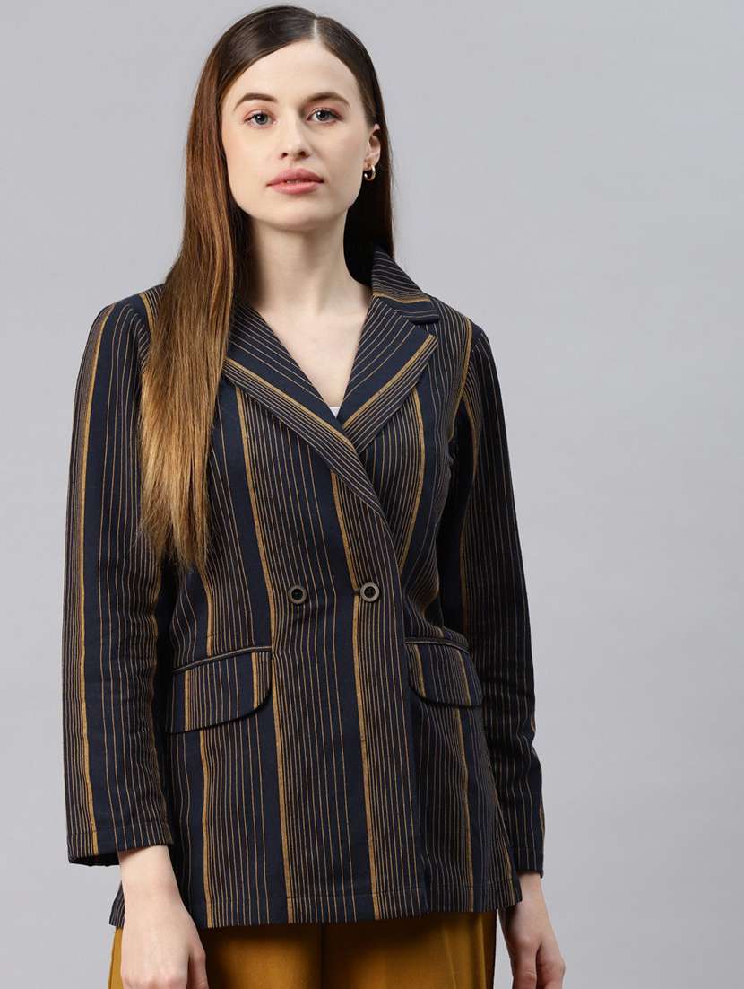 single-breasted lapel-collared striped formal blazer