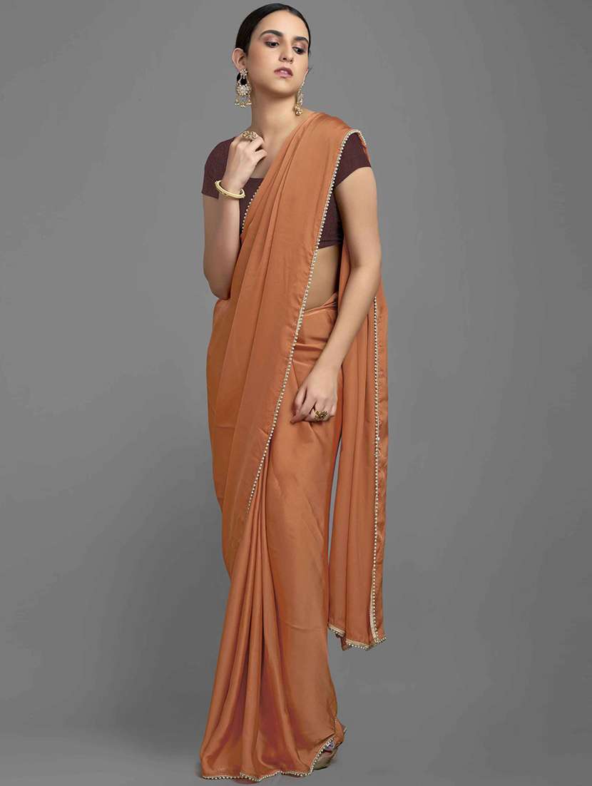 women's bordered orange colored saree