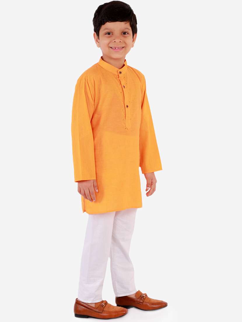 orange solid kurta set - 18221759 - Standard Image - 2