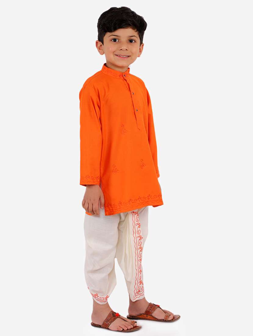 orange solid kurta set - 18221767 - Standard Image - 2