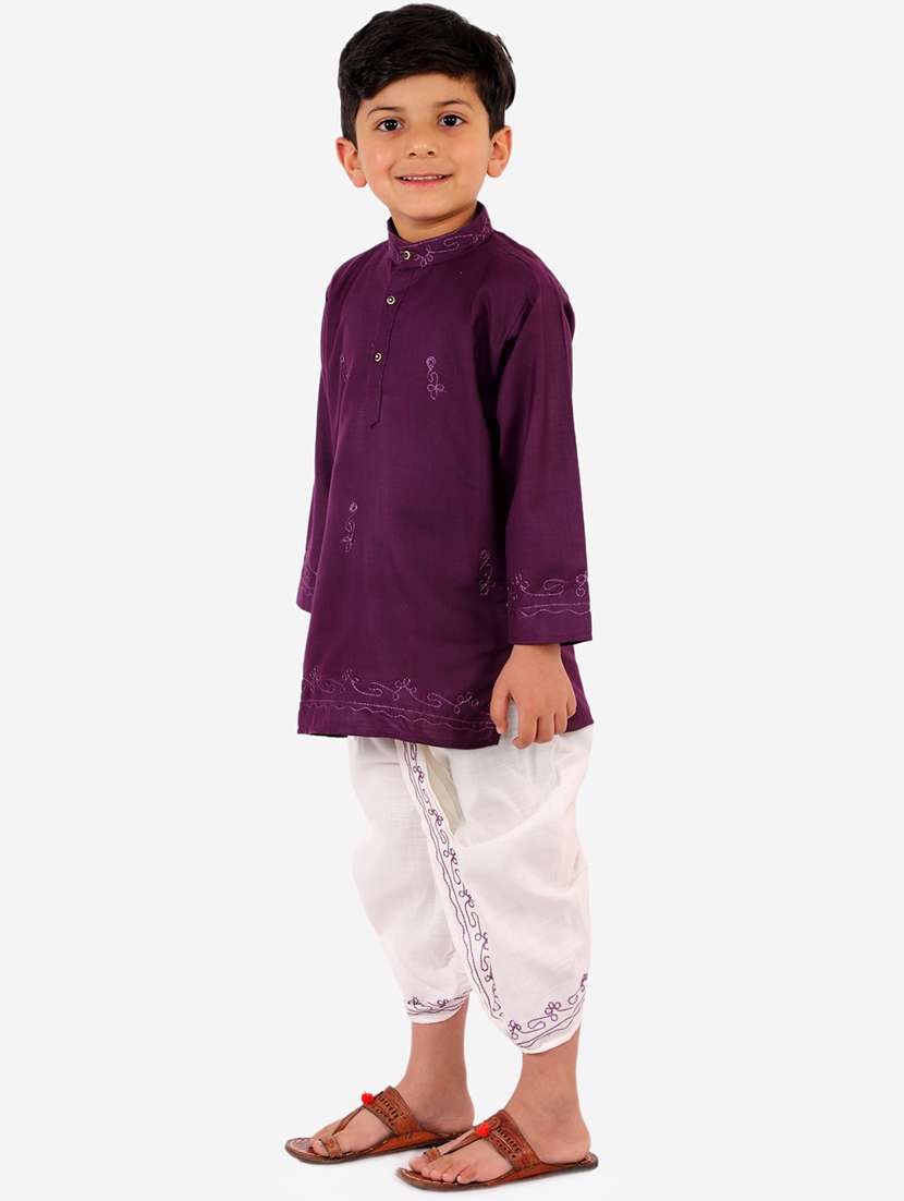 purple solid kurta set - 18221769 - Standard Image - 2