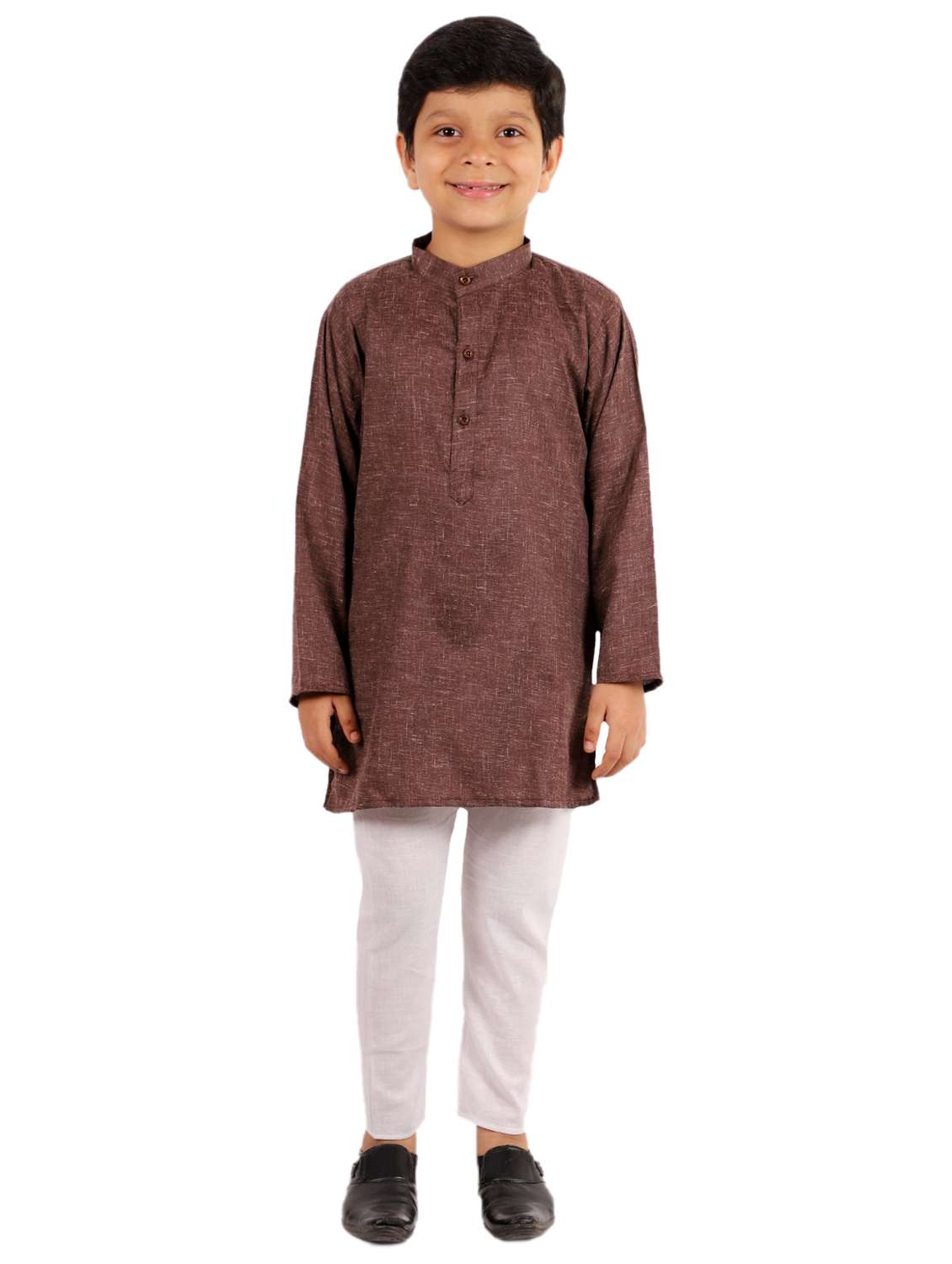 brown solid kurta set