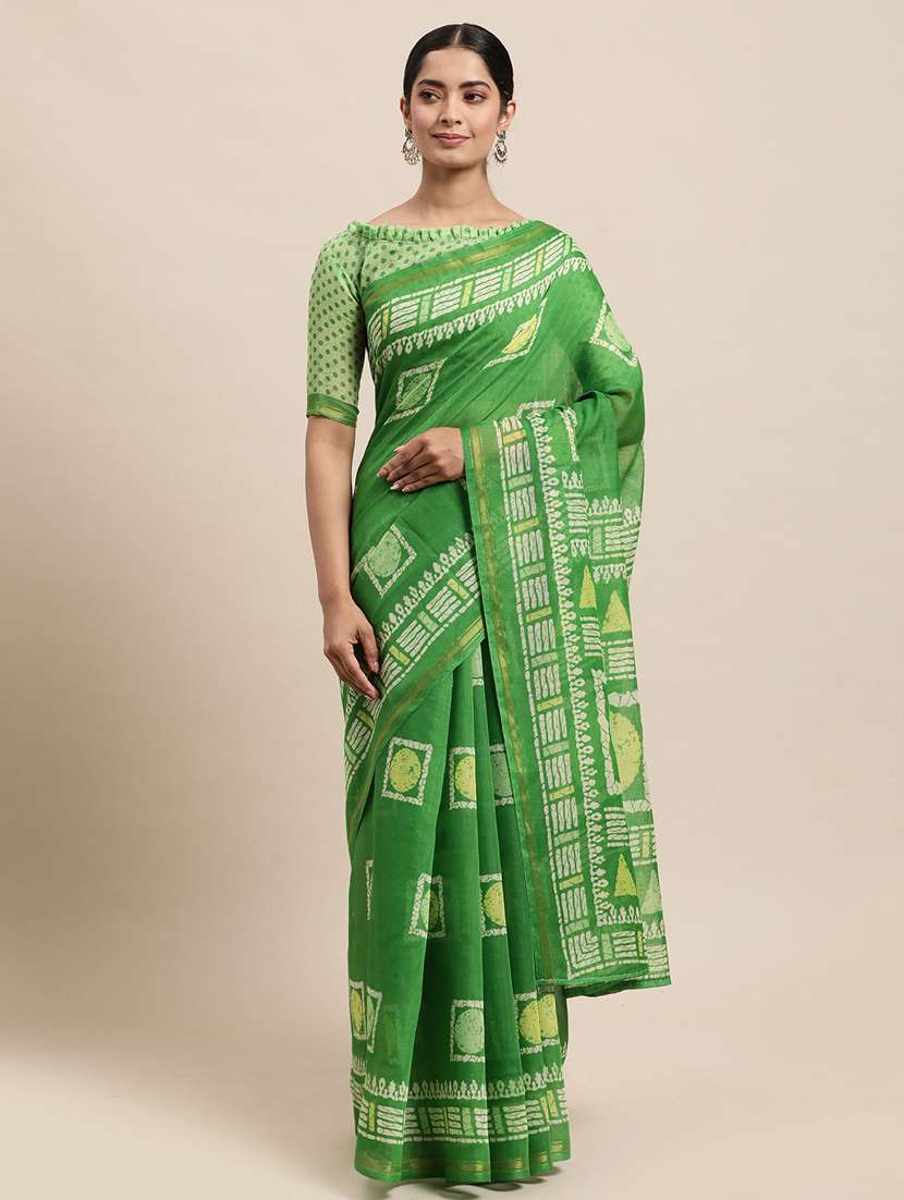 women's geometric green colored saree