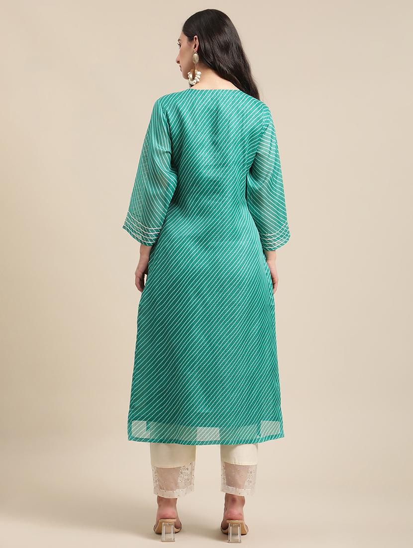 teal cotton blend kurta pant set - 18223897 - Standard Image - 2