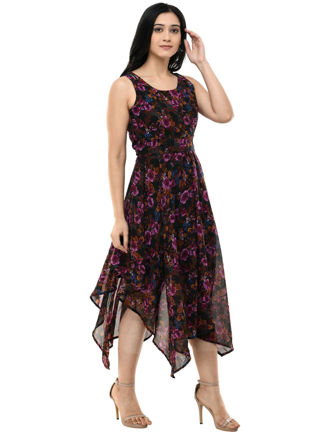 Multi Colored Printed Asymmetric Dress - 18224317 -  Standard Image - 2