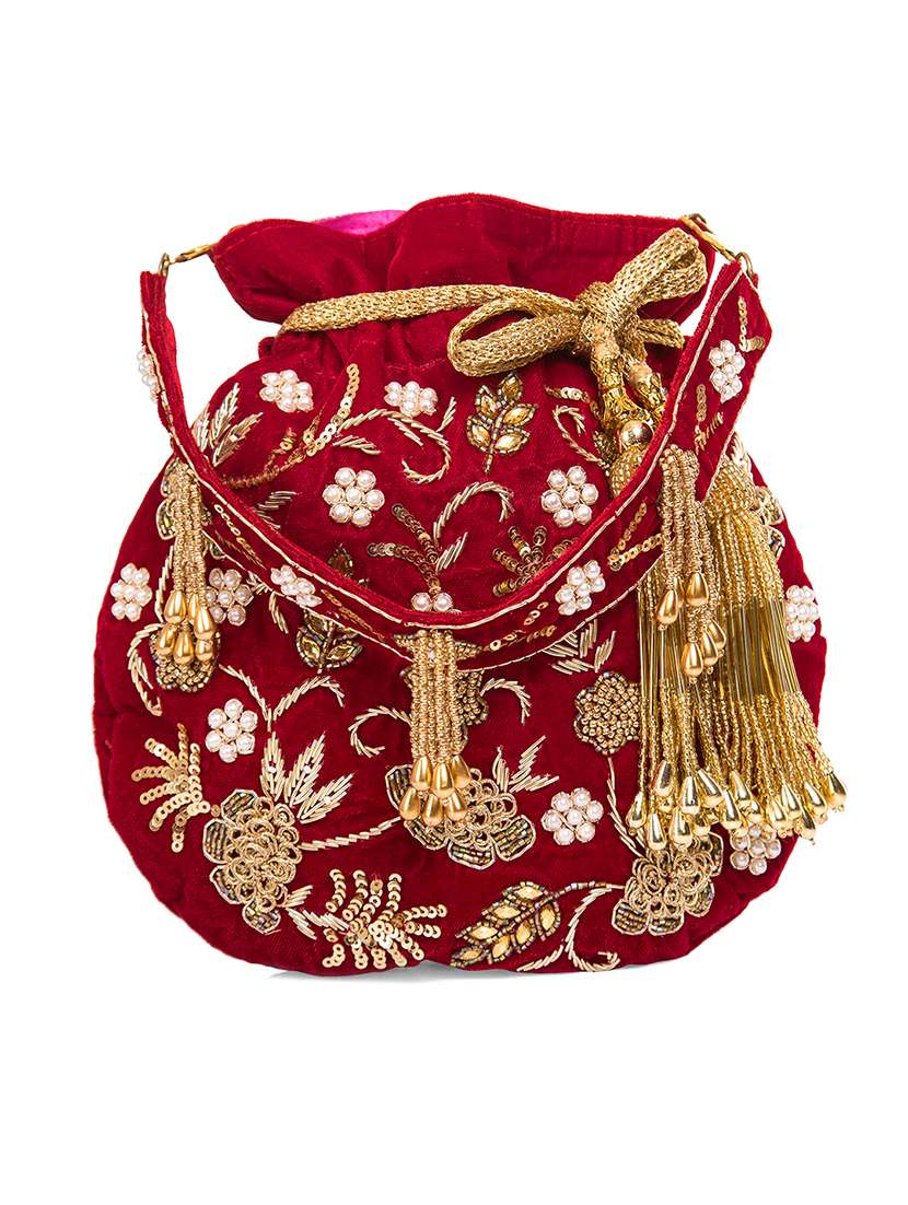 maroon velvet regular potli - 18224343 - Zoom Image - 0