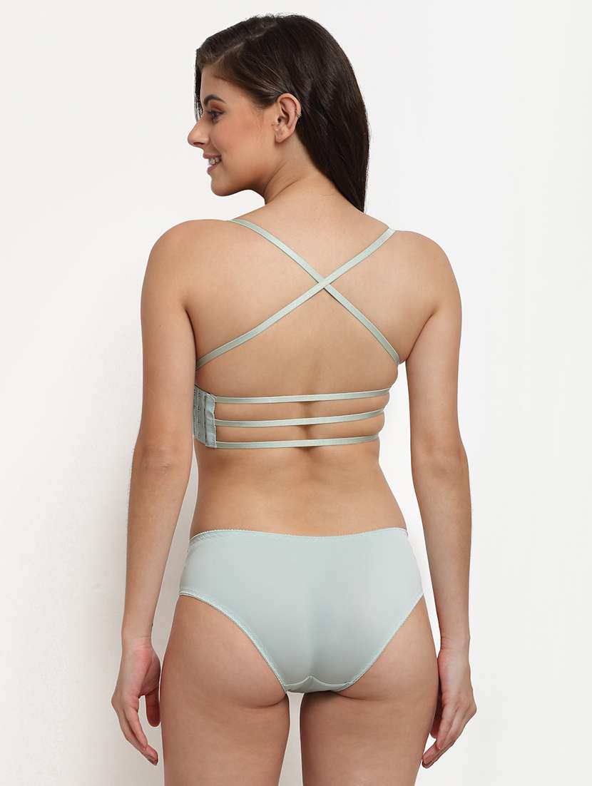 green solid bras and panty set - 18225065 -  Standard Image - 2