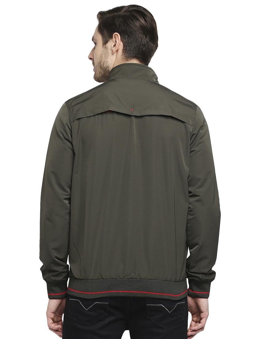 olive-green solid casual jacket - 18225954 - Standard Image - 2