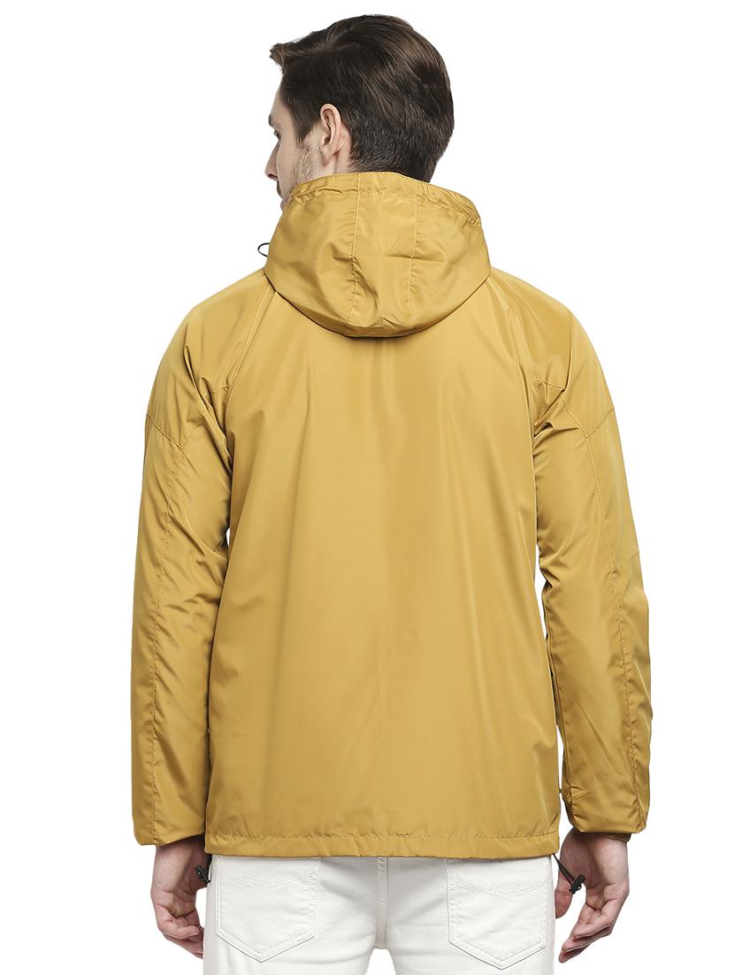 yellow solid hooded casual jacket - 18225958 - Standard Image - 2