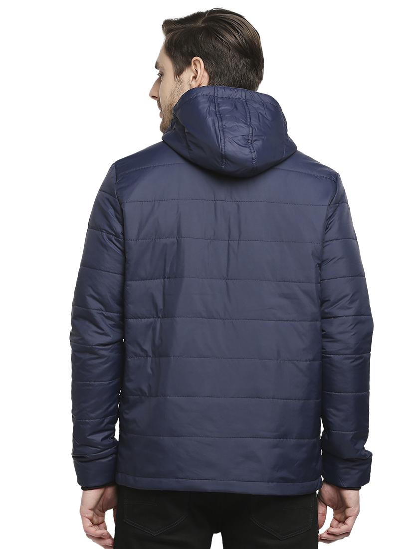 navy blue solid hooded quilted jacket - 18225979 - Standard Image - 2