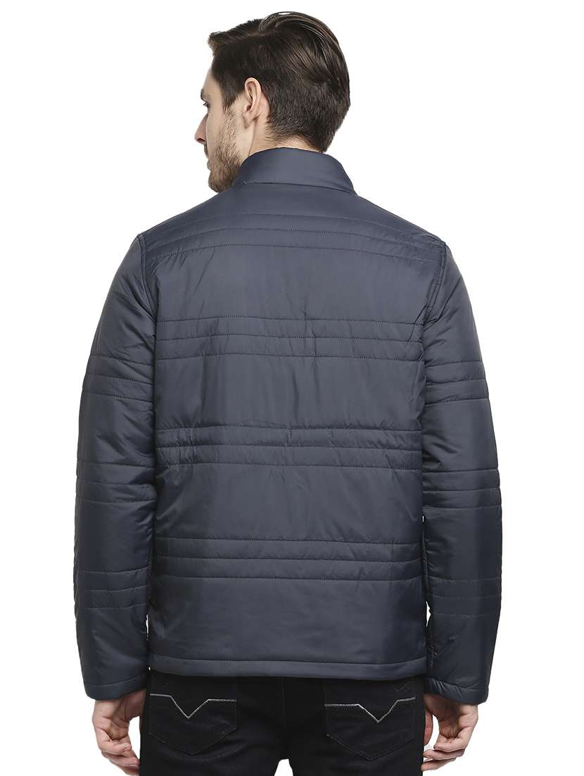 navy blue solid quilted jacket - 18225982 - Standard Image - 2