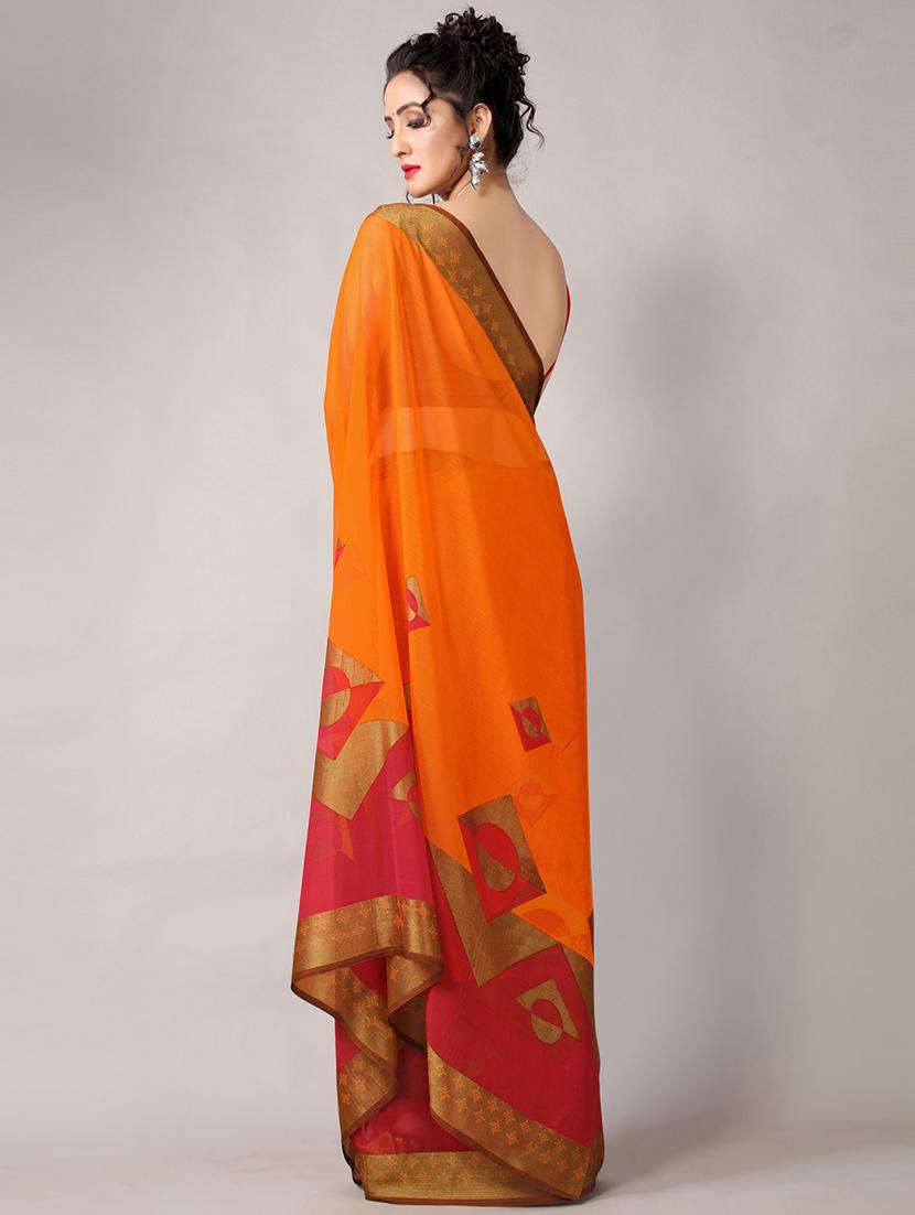 orange chiffon printed saree with blouse - 18226305 - Standard Image - 2