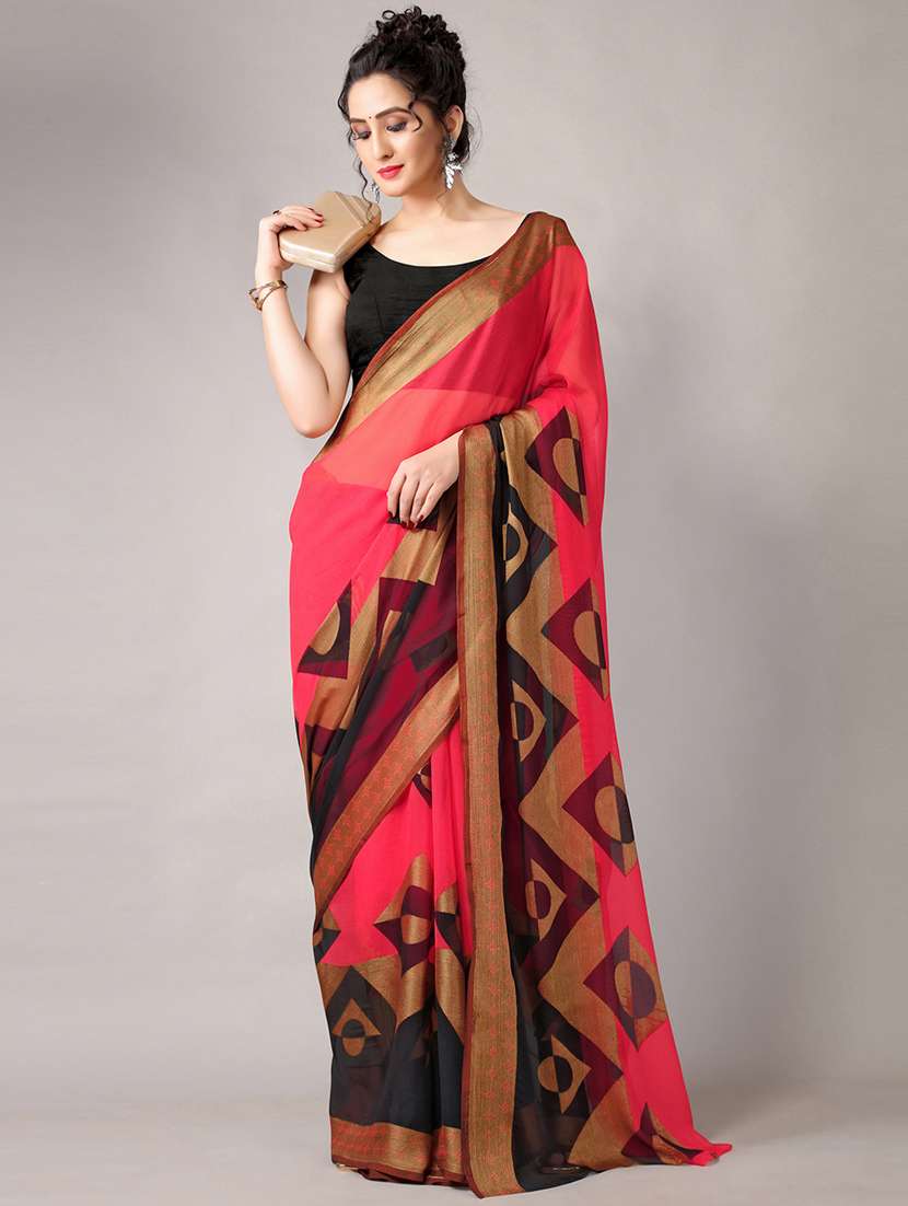 women's abstract orange colored saree with blouse - 18226306 -  Standard Image - 2