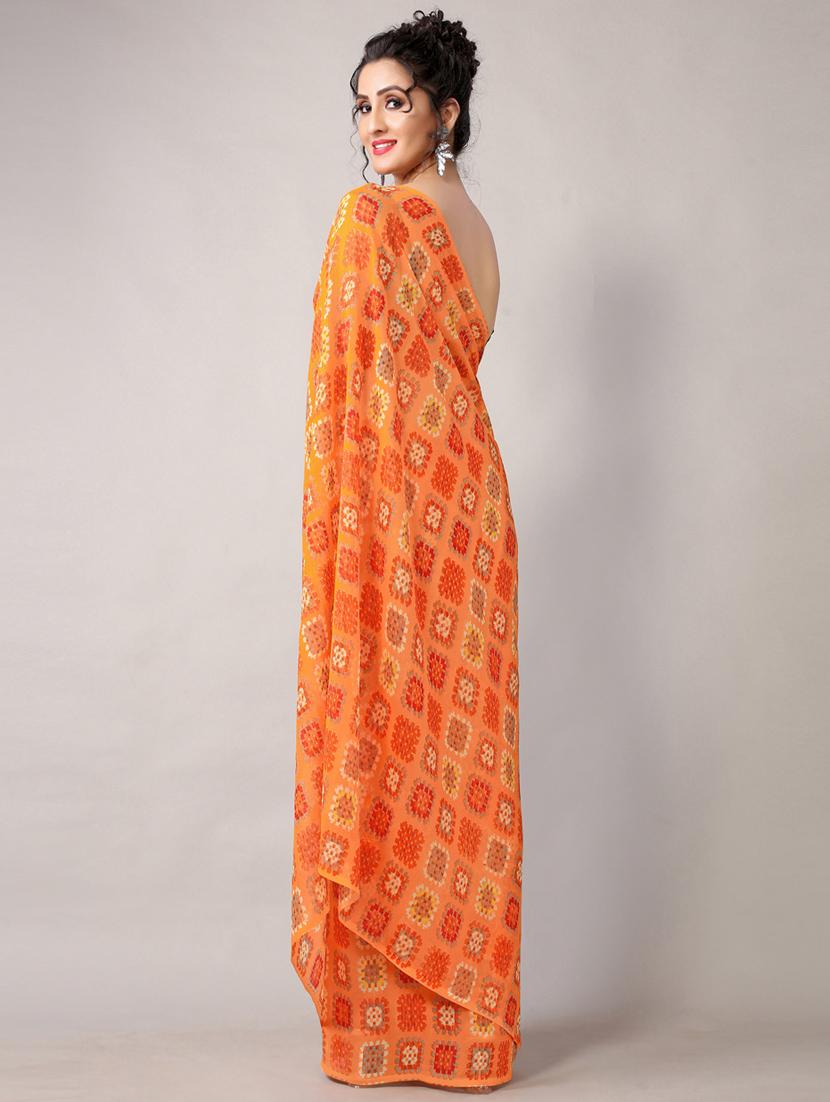 orange georgette printed saree with blouse - 18226312 - Standard Image - 2