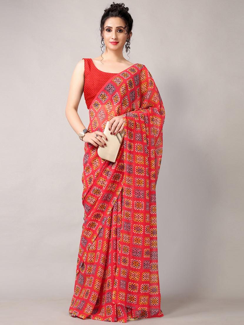 orange georgette printed saree with blouse - 18226313 - Standard Image - 2