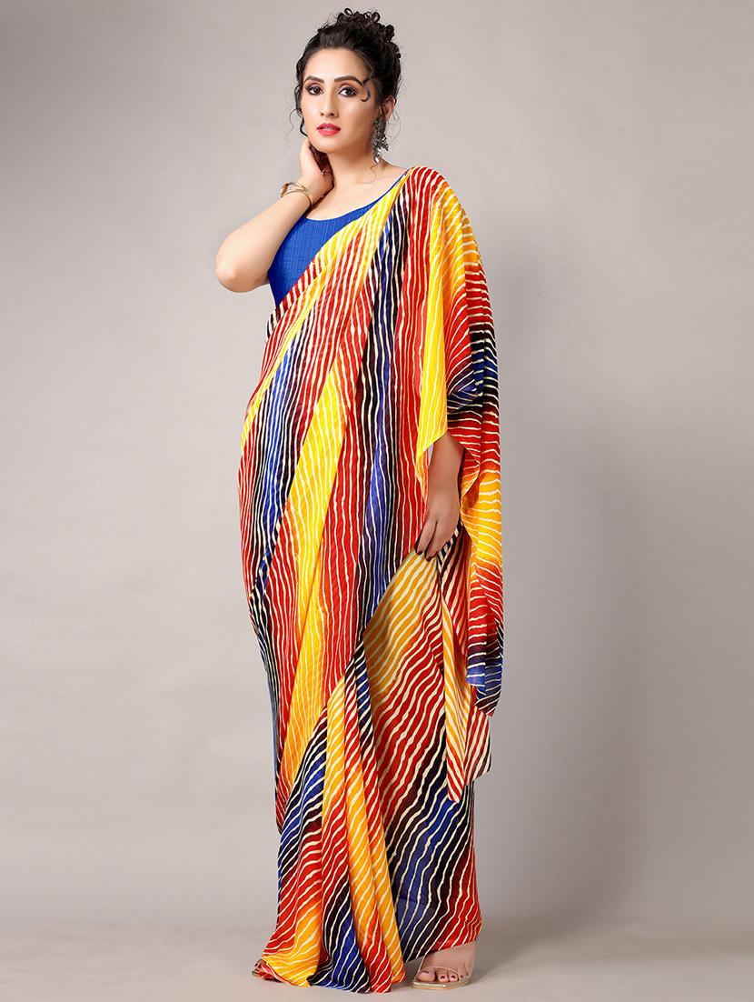blue georgette printed saree with blouse - 18226315 - Standard Image - 2