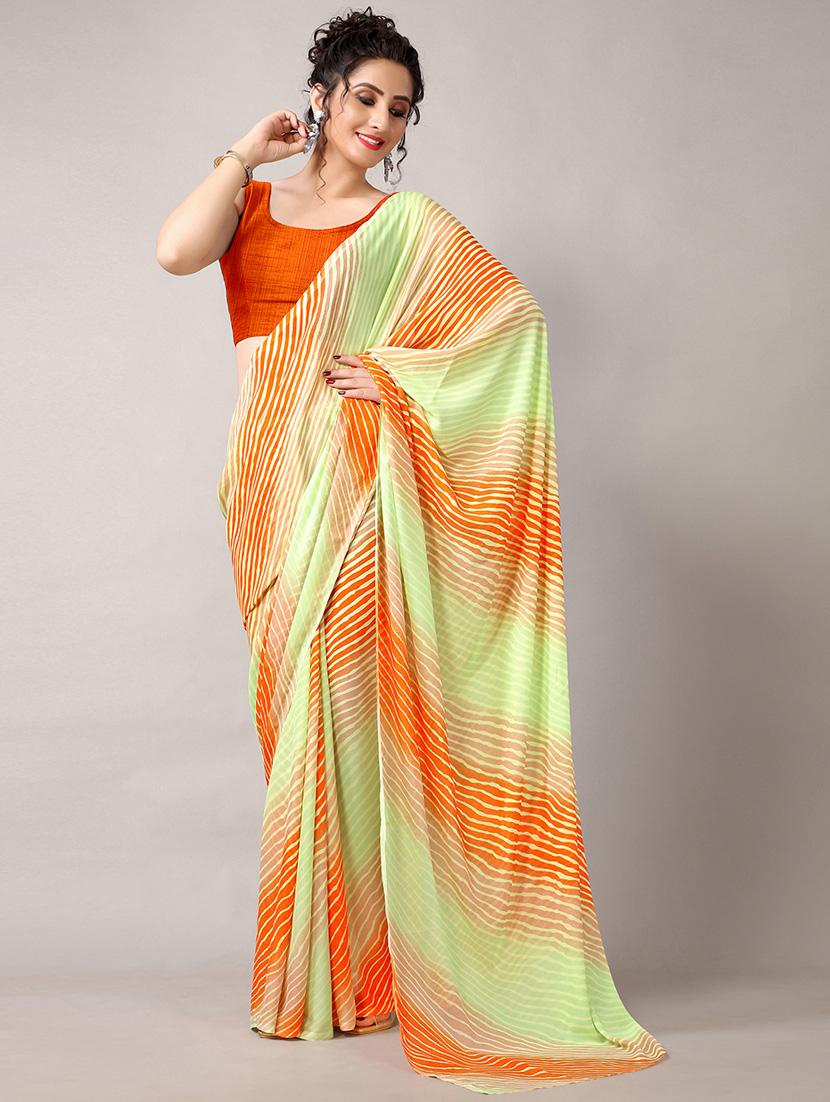 green georgette printed saree with blouse - 18226316 - Standard Image - 2