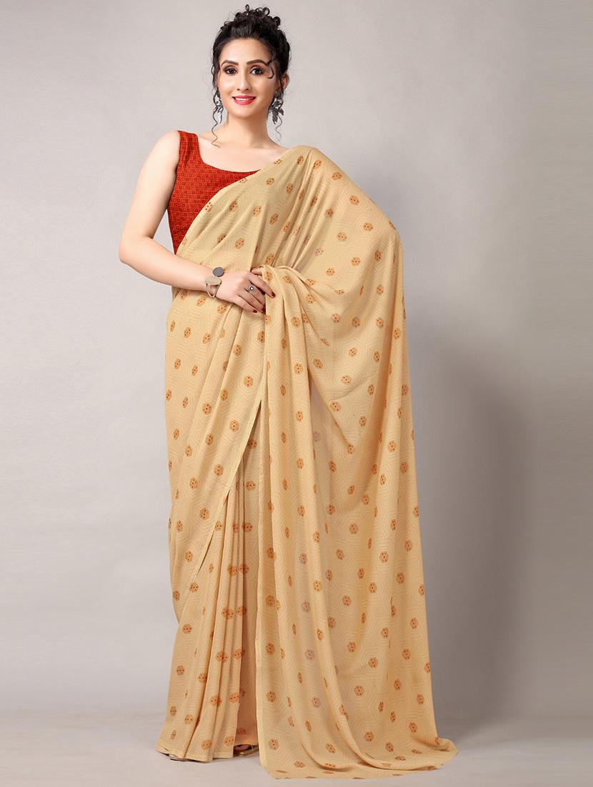 beige georgette printed saree with blouse - 18226319 - Standard Image - 2
