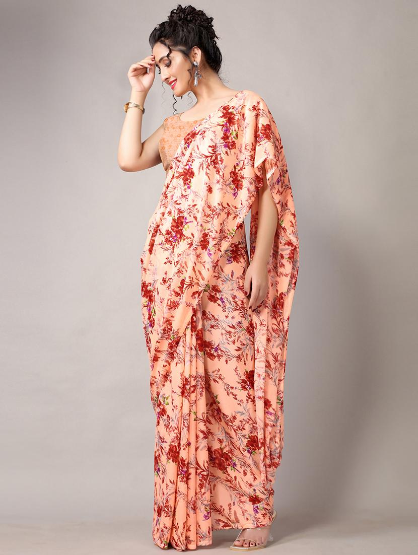 peach georgette printed saree with blouse - 18226326 - Standard Image - 2