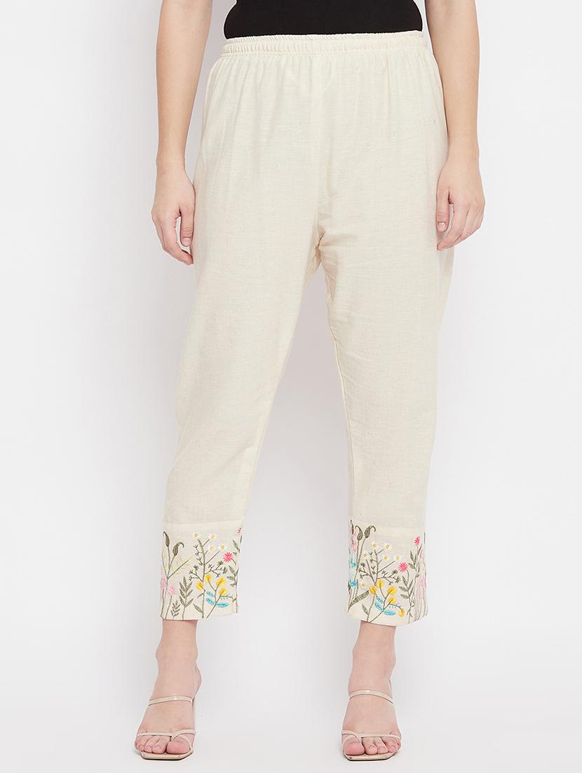 beige printed tapered pant