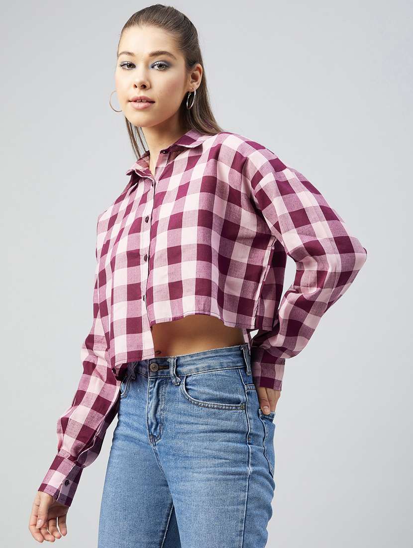 purple checked crop shirt - 18226864 - Standard Image - 2