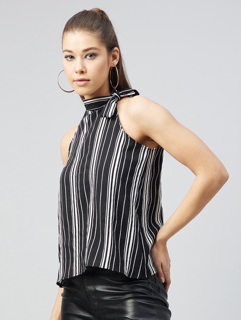 women's straight tie-up neck top - 18226868 - Standard Image - 2