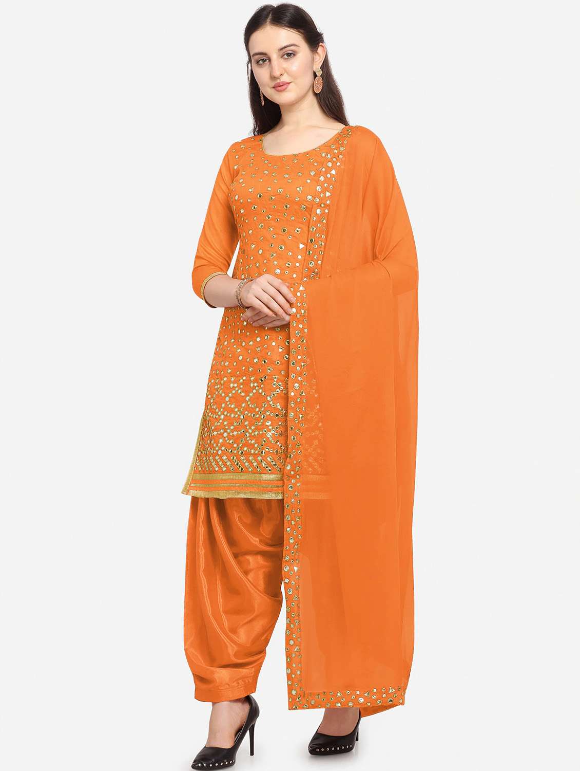 orange silk blend unstitched suit