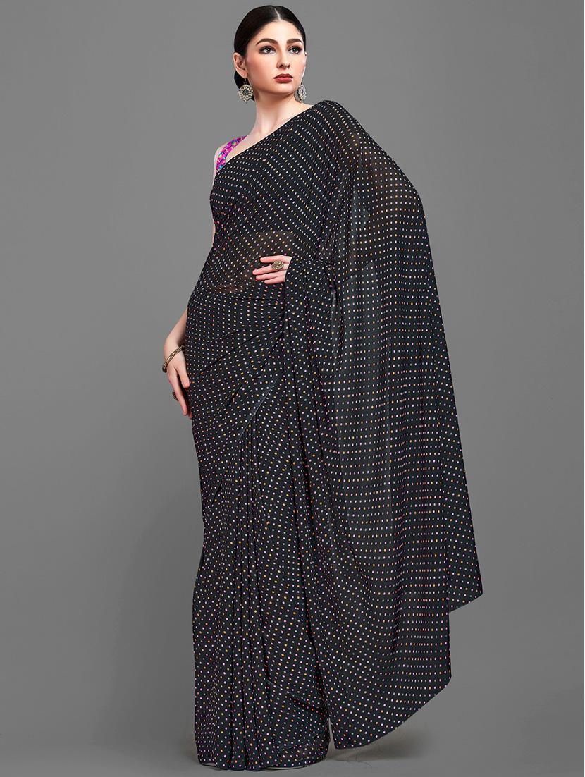 black georgette printed saree with blouse - 18227005 - Standard Image - 2