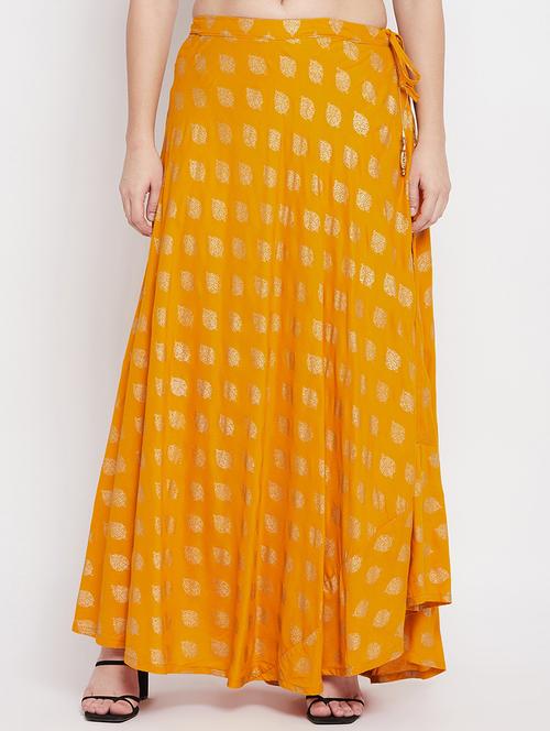 yellow printed flared skirt - 18227322 - Standard Image - 0