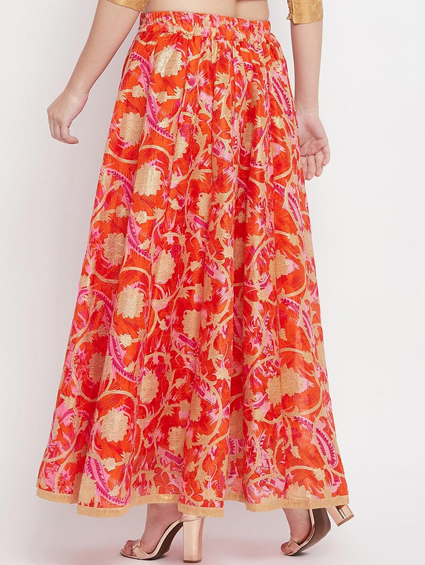 orange floral print maxi skirt - 18227325 - Standard Image - 2