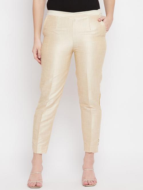 beige solid mid rise trouser - 18227357 - Standard Image - 0
