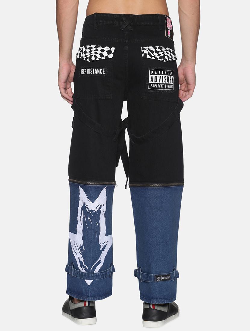 black color-blocked zipper-attachment washed jean - 18228562 - Standard Image - 2