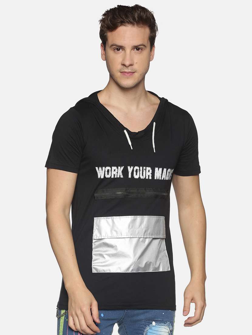 men front print short sleeve hooded t-shirt