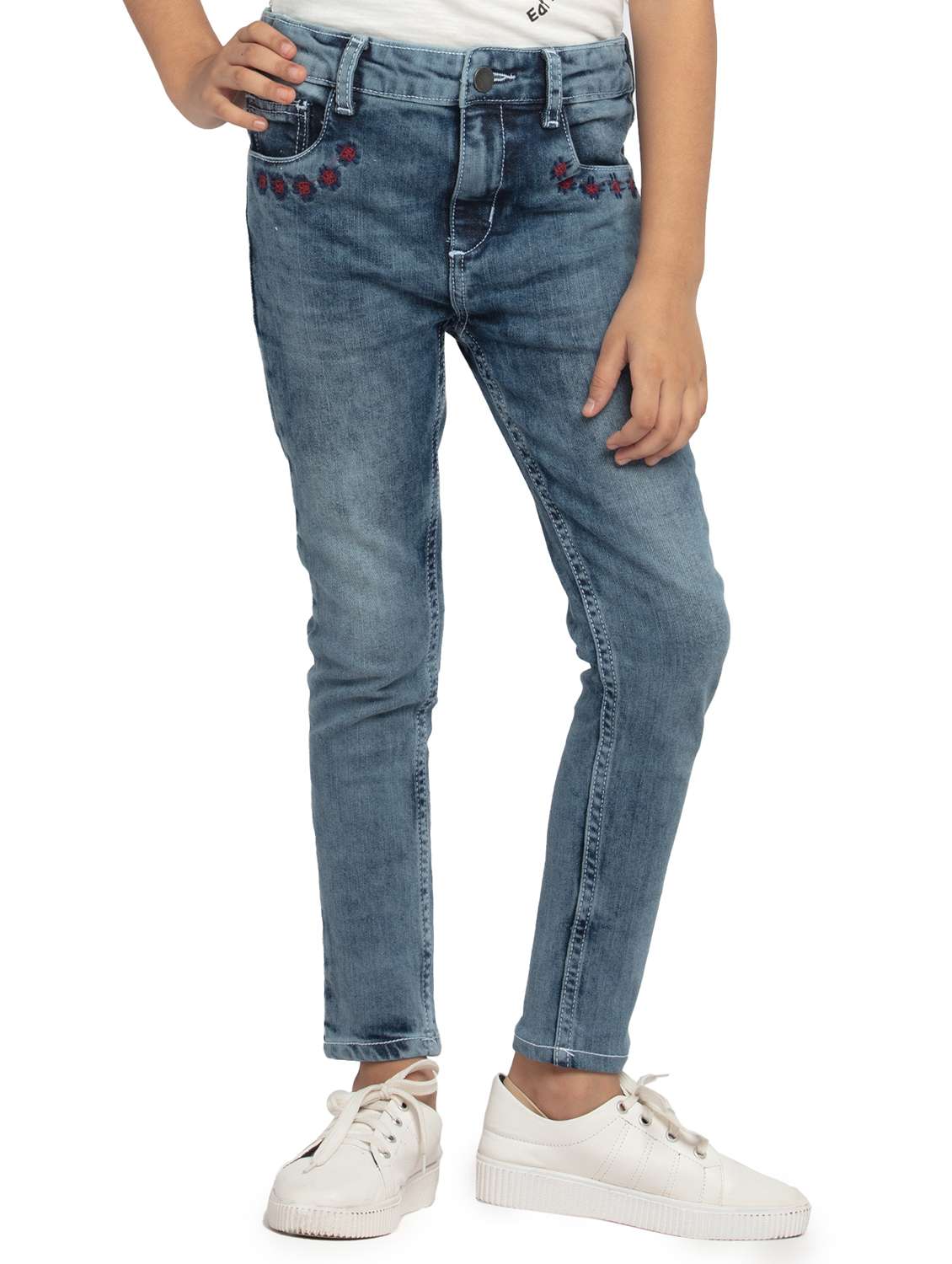 boy's embroidered skinny fit jeans