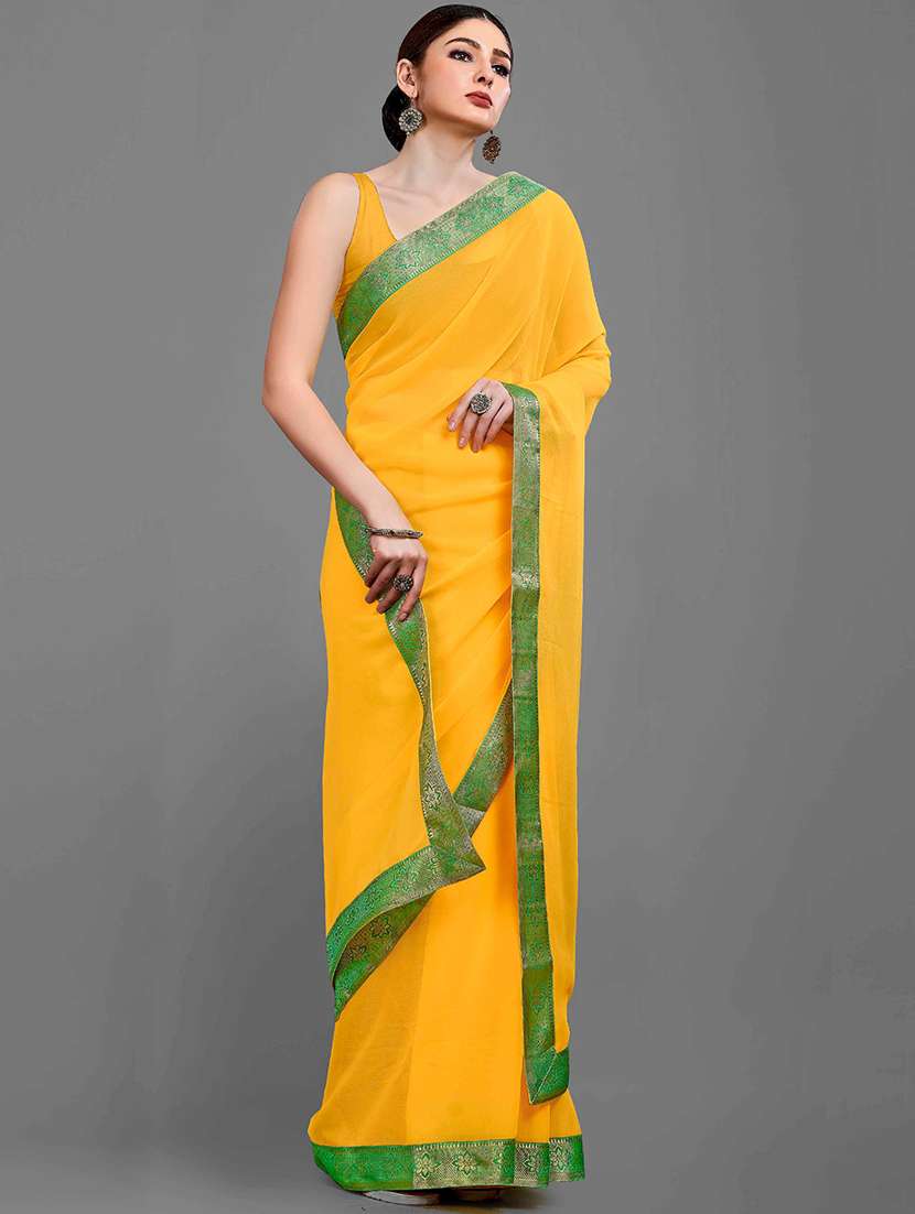 women's bordered yellow colored saree with blouse - 18229848 -  Standard Image - 2