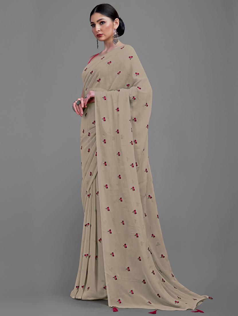 grey georgette embroidered saree - 18229870 - Standard Image - 2