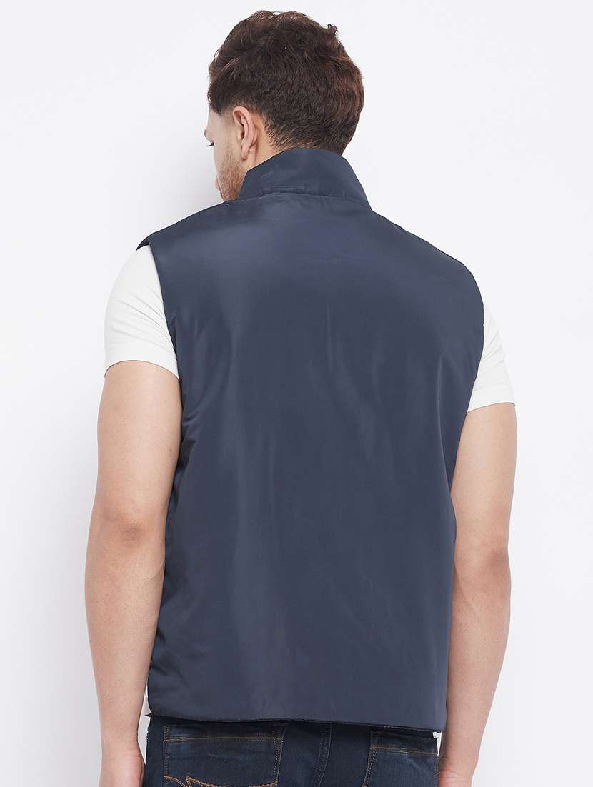 navy blue color-blocked quilted jacket - 18229916 -  Standard Image - 2