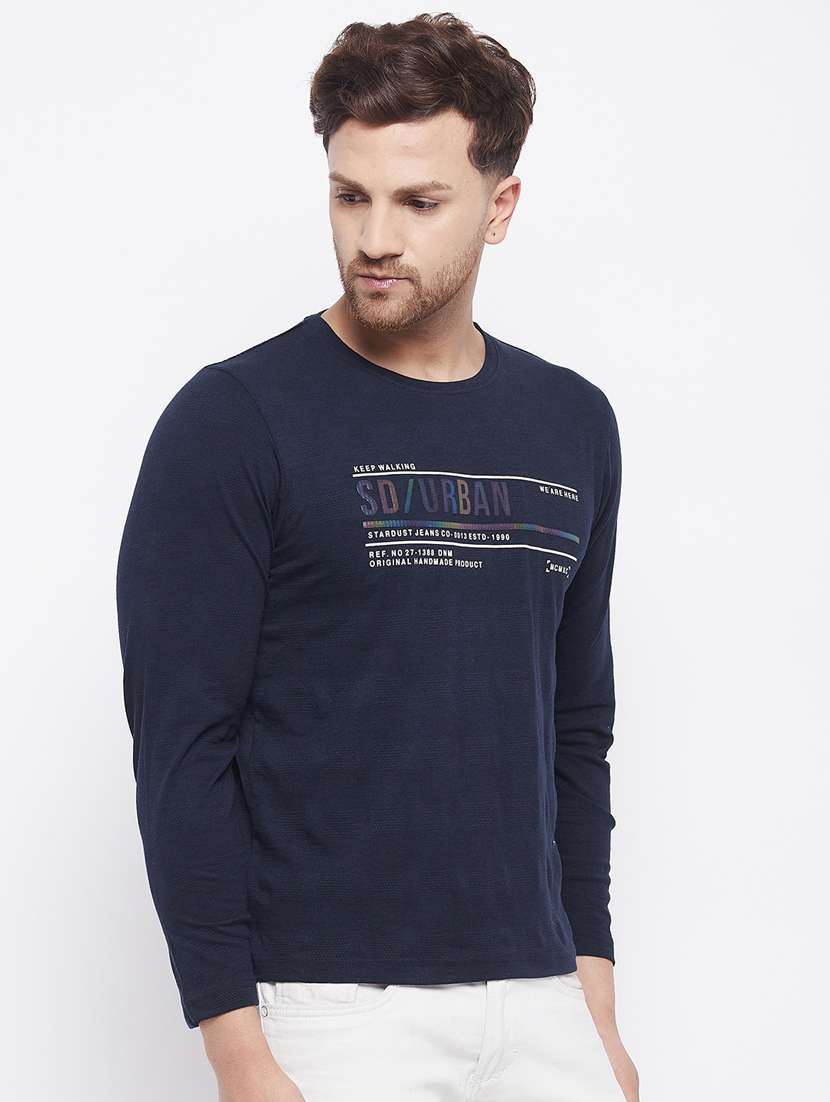 navy blue chest-printed t-shirt - 18230324 -  Standard Image - 2
