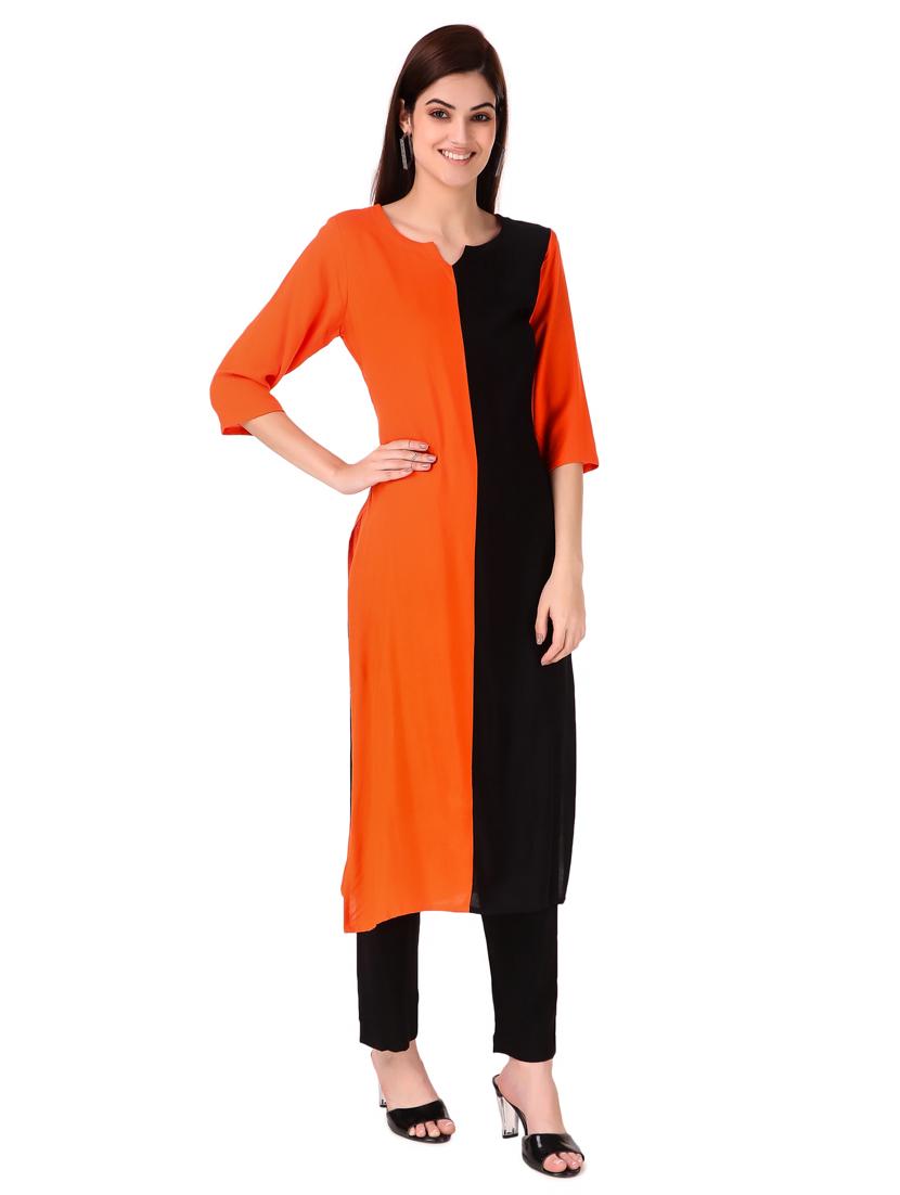 orange rayon kurta pant set - 18230570 - Standard Image - 2