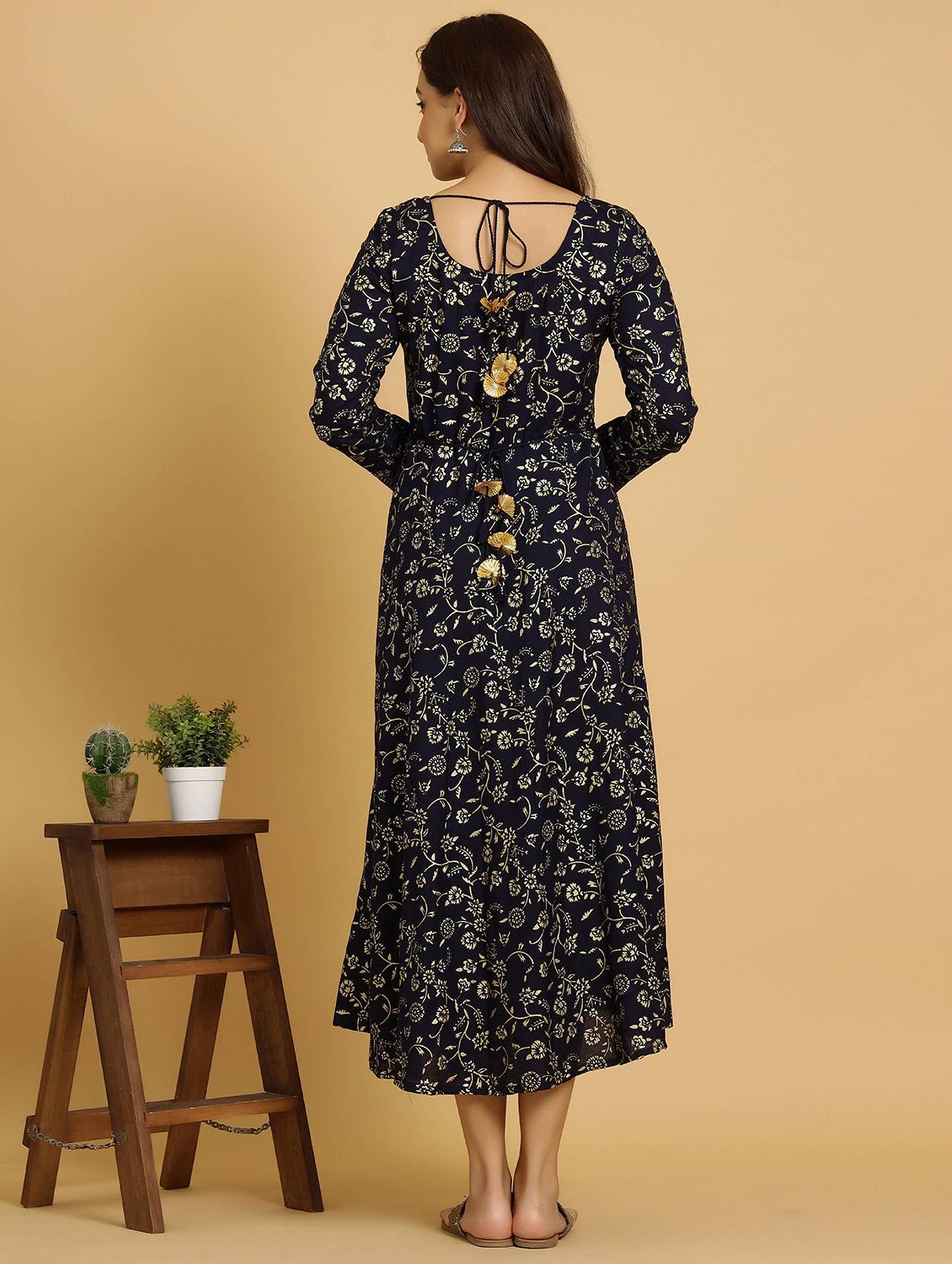 navy blue rayon fit & flare gown - 18230828 - Standard Image - 2