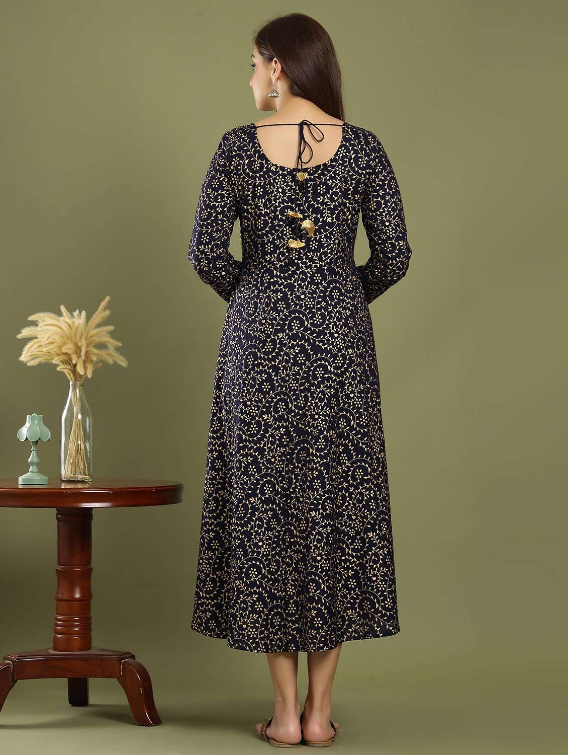 navy blue rayon fit & flare gown - 18230871 - Standard Image - 2