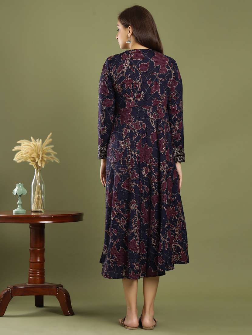 navy blue rayon fit & flare gown - 18230875 - Standard Image - 2