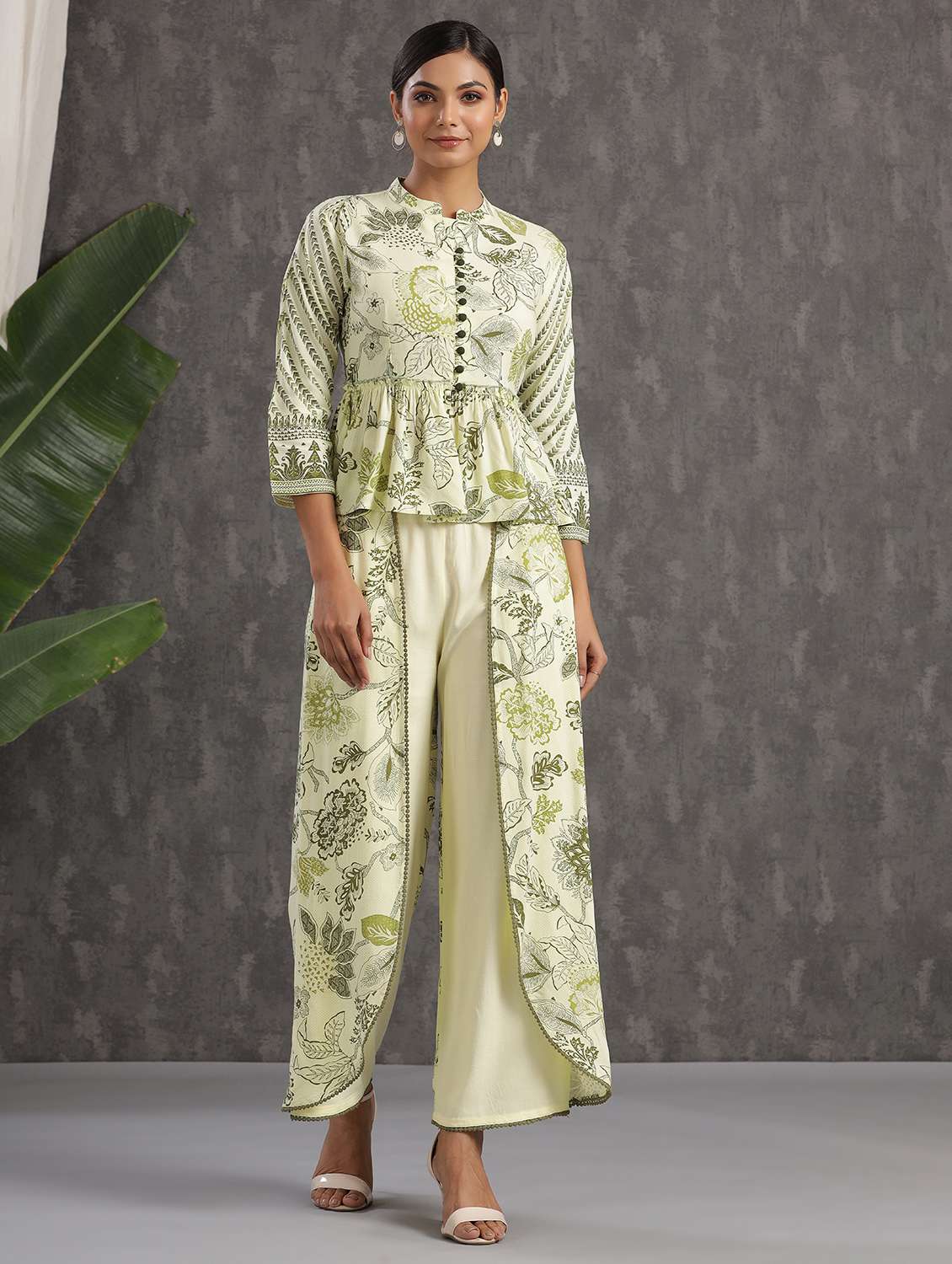 green rayon top pants  set