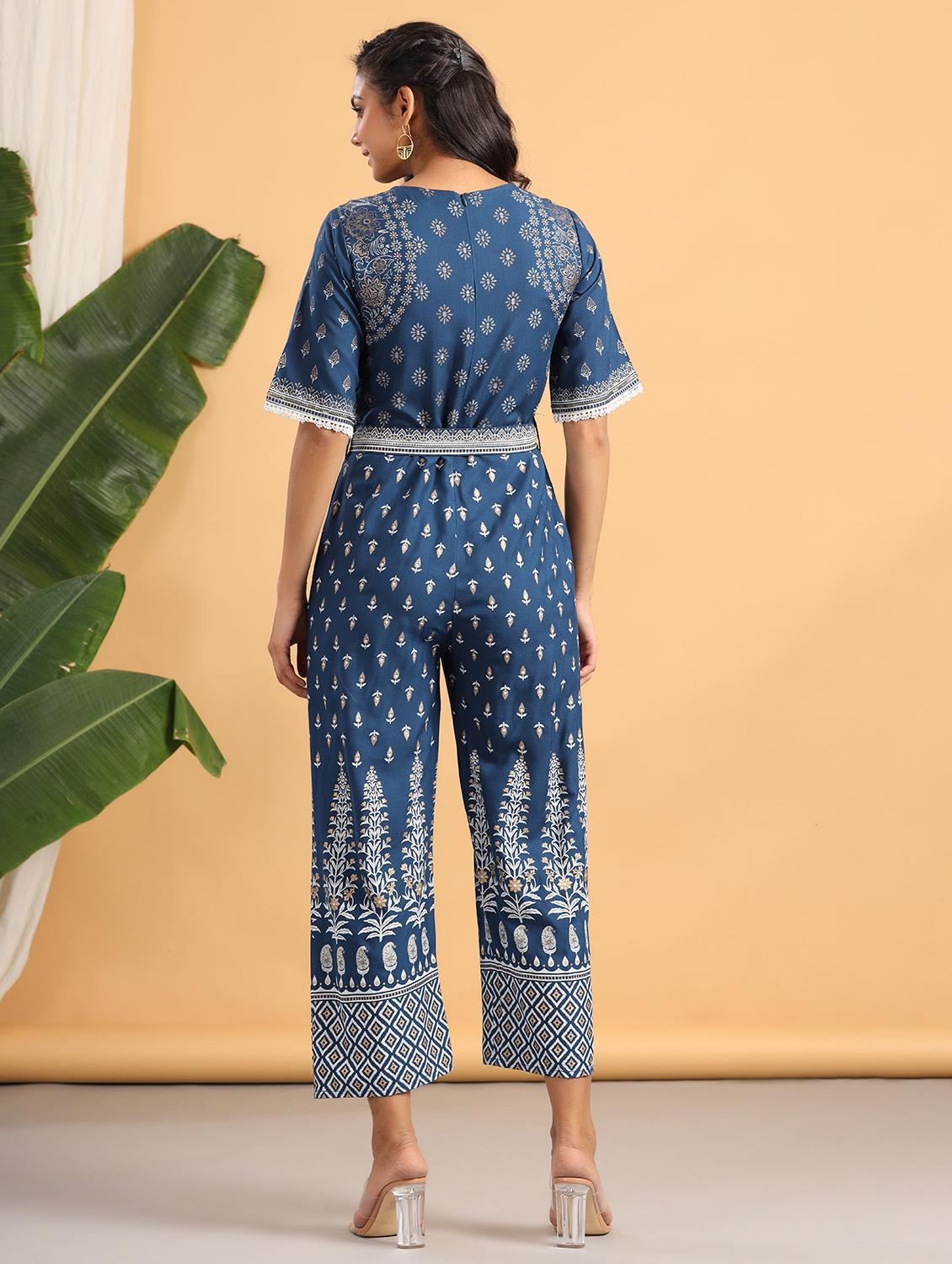 tie front printed full leg jumpsuit - 18230983 - Standard Image - 2
