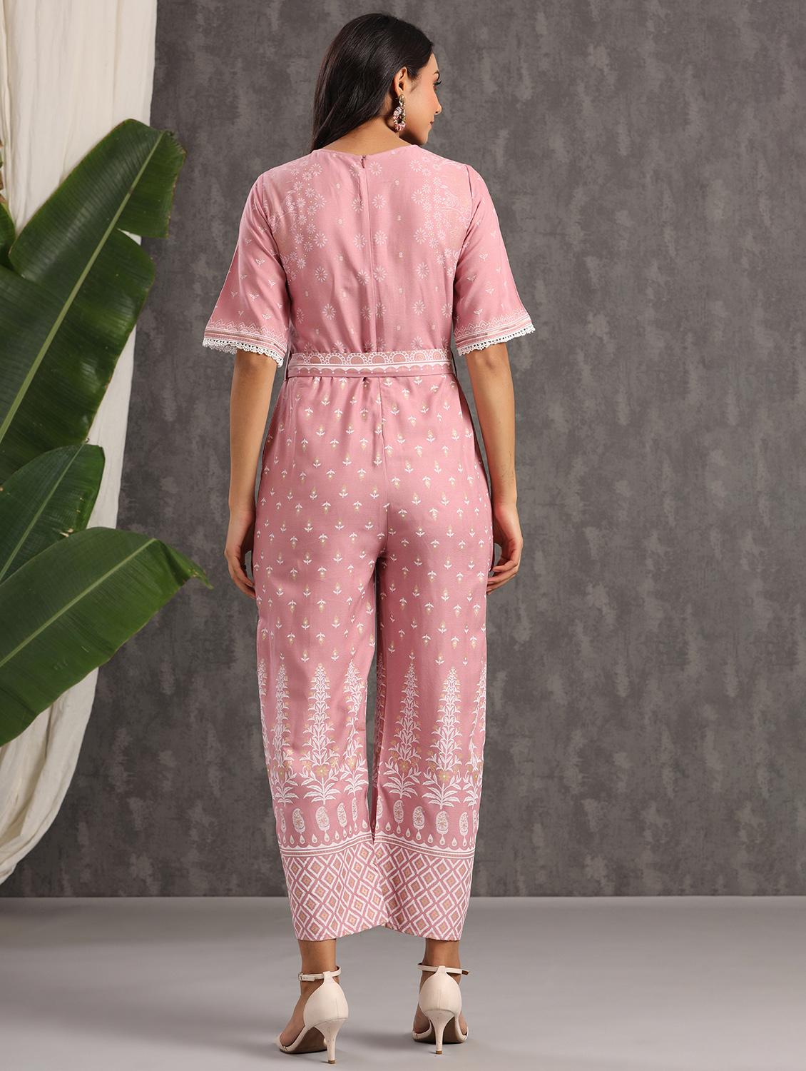 tie front printed full leg jumpsuit - 18230984 - Standard Image - 2