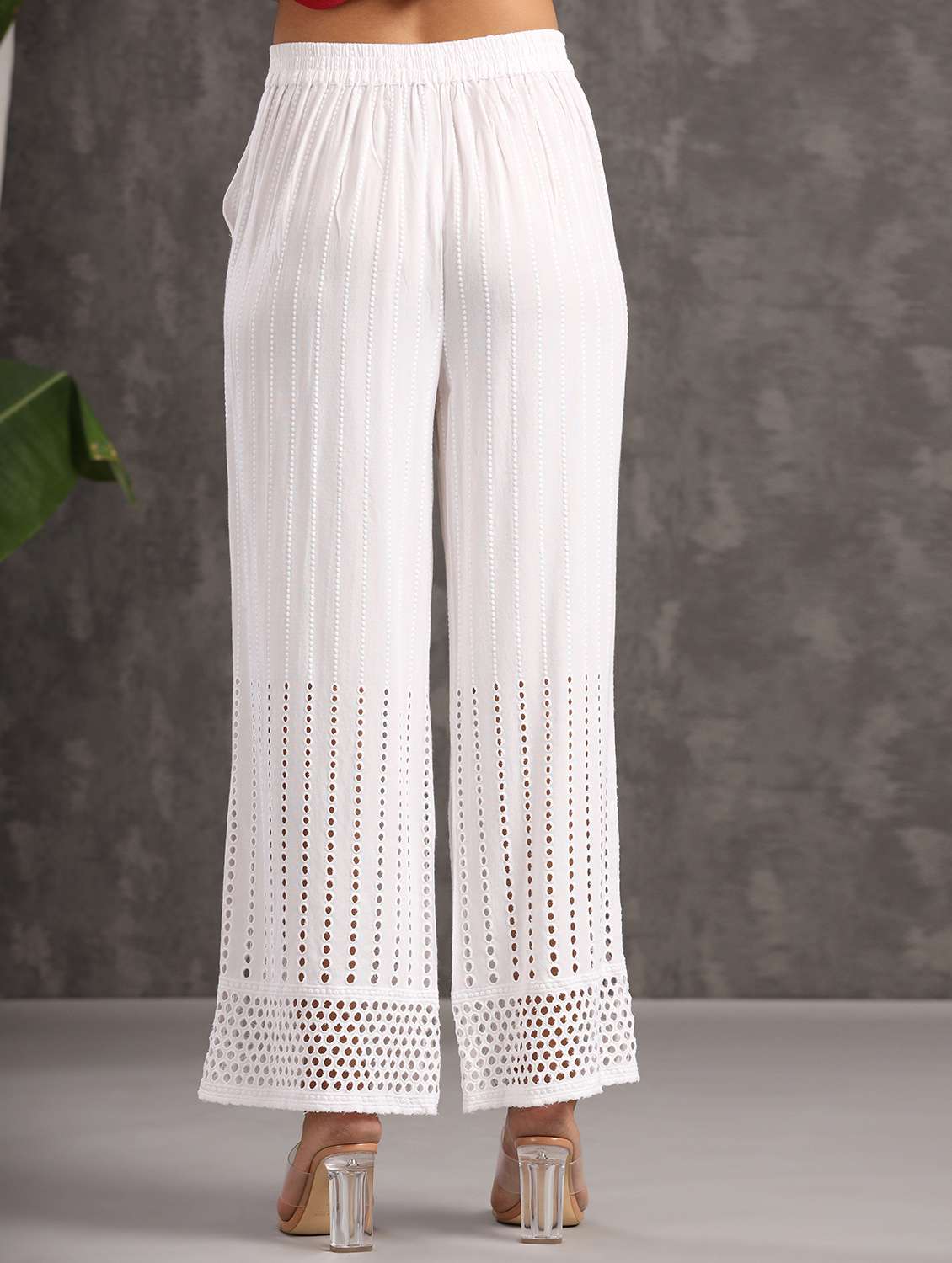 white solid schiffli straight palazzo - 18230990 -  Standard Image - 2