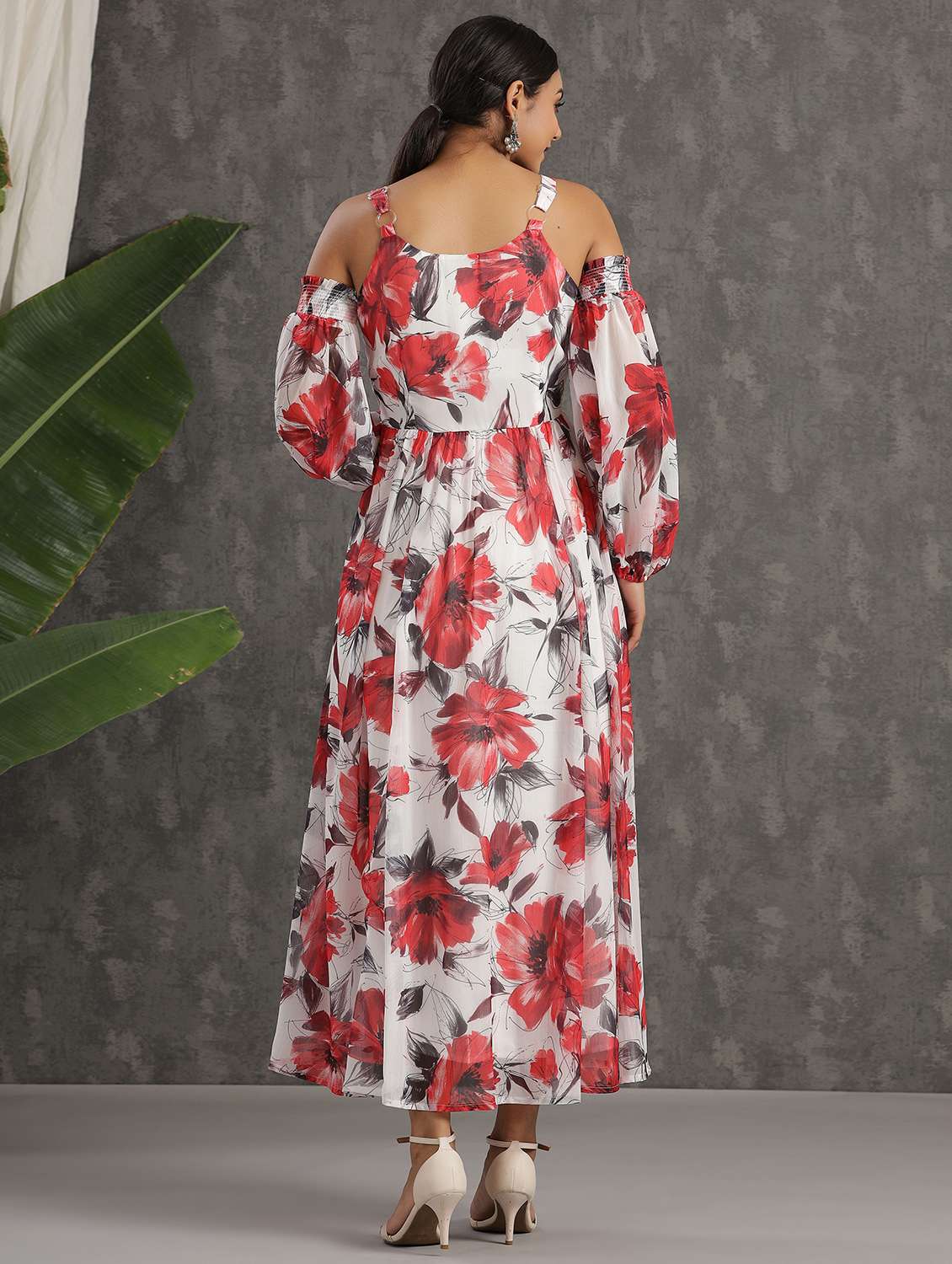white chiffon fit & flare ethnic dress - 18231019 - Standard Image - 2