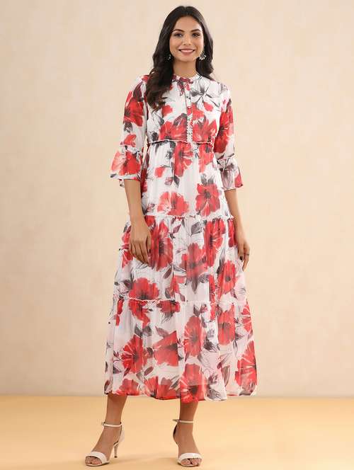 white chiffon tiered ethnic dress - 18231022 -  Standard Image - 0